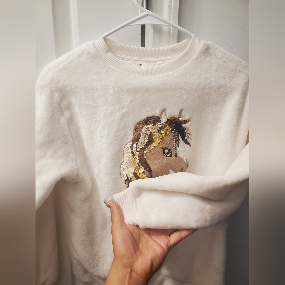 H&M White Hooded Sequin Accent Sweatshirt